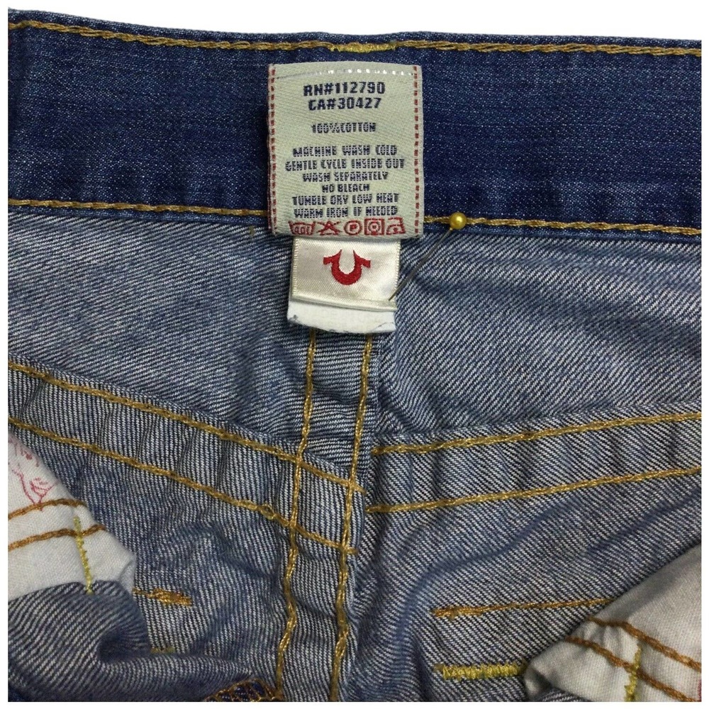 True Religion Mens Ricky Straight Leg Distressed Flap Button Pocket Blue 30 - Picture 10 of 16